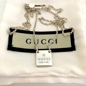 Gucci Sterling Silver Square Logo Pendant Necklace EUC w/ dust bag